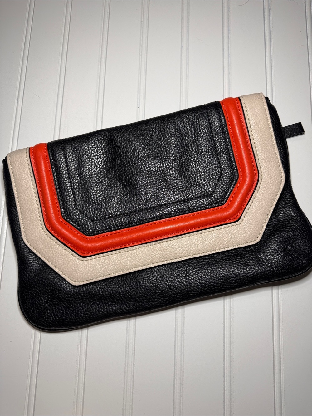 Milly Zoey Envelope Black/Orange/Cream Clutch EUC